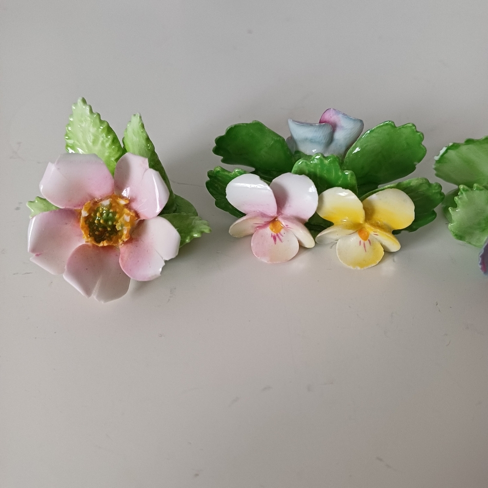 Lot of 4 Colorful Place Card Holders Denton China & Adderley Floral Bone China